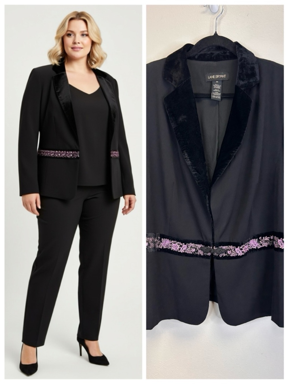 Goth Career Blazer Velvet Embroidered Trim Size 20 Plus Size Witchy Vampire Dark